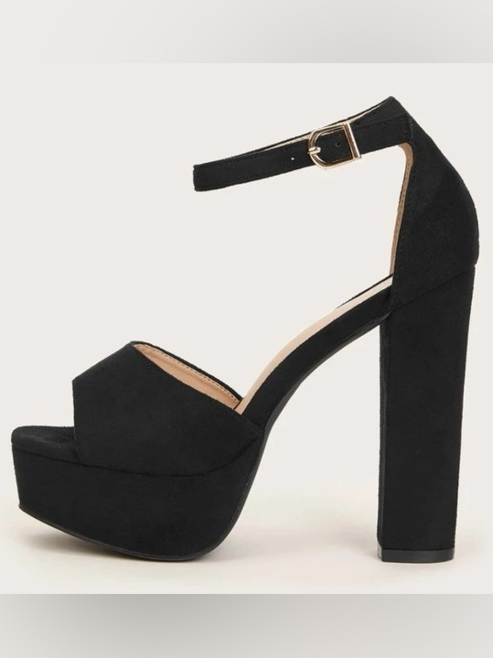Chinese Laundry Avenue 2 Black Micro Suede Platform Ankle Strap 5” Heels